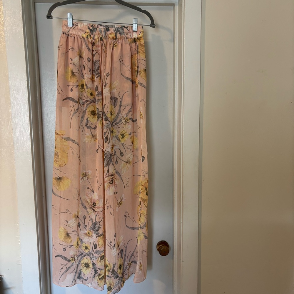 H&M Floral Flowy Wide leg pants in Pink and Yellow